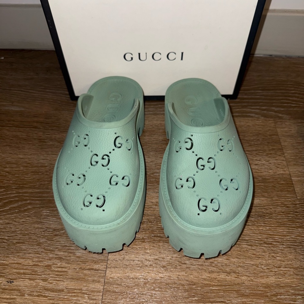 Gucci Pastel Green Slip-On Clogs